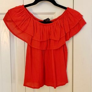 One Clothing red ruffle off the shoulder shirt